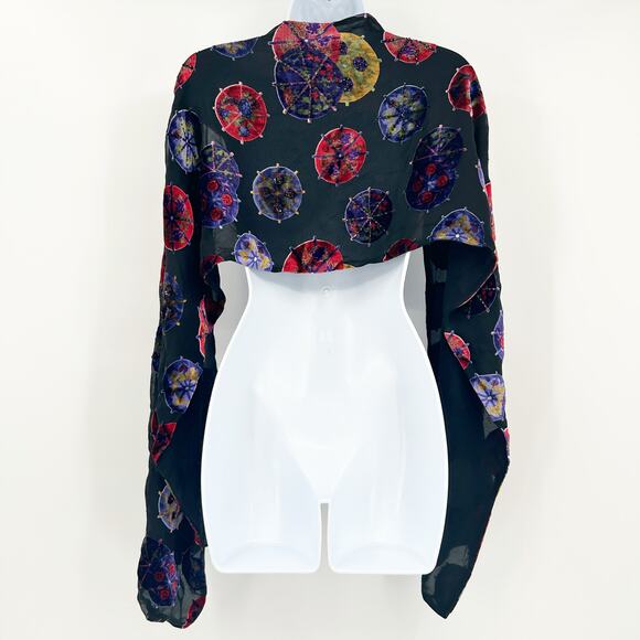 Chicos Womens VTG Vintage Asian Parasol Umbrella Print Silk Scarf Wrap Shawl OS - Picture 6 of 6